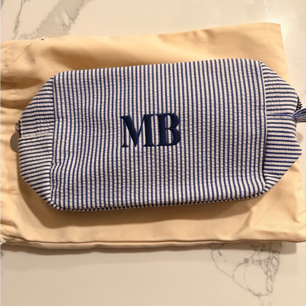 Monogrammed Striped Canvas Travel Pouch - Blue/White